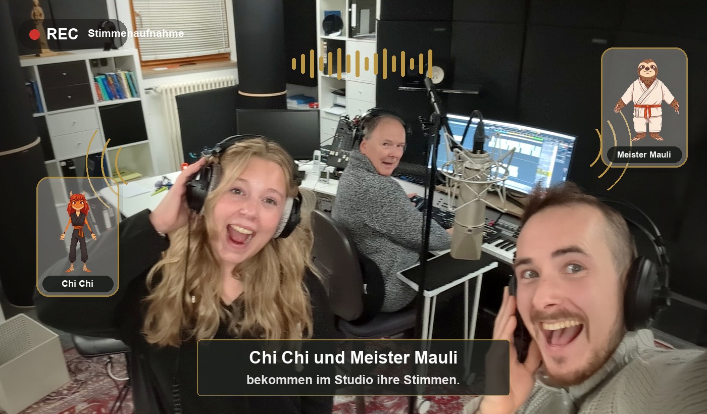 Vicky und Peer im Studio bei Aufnahmen für Chi Chi und Meister Mauli